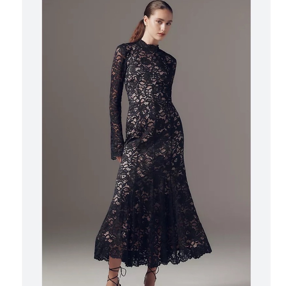 Anthropologie‎ BHLDN Long Sleeve Stretch Lace Midi Dress formal bridesmaid small